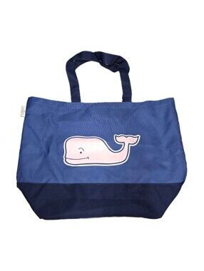 Vineyard Vines Target Pink Whale Tote Blue Large Beach Bag Patchwork Interior